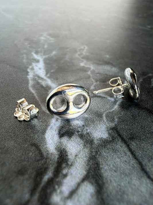 Puffed Anchor Link Stud Earrings | Sterling Silver