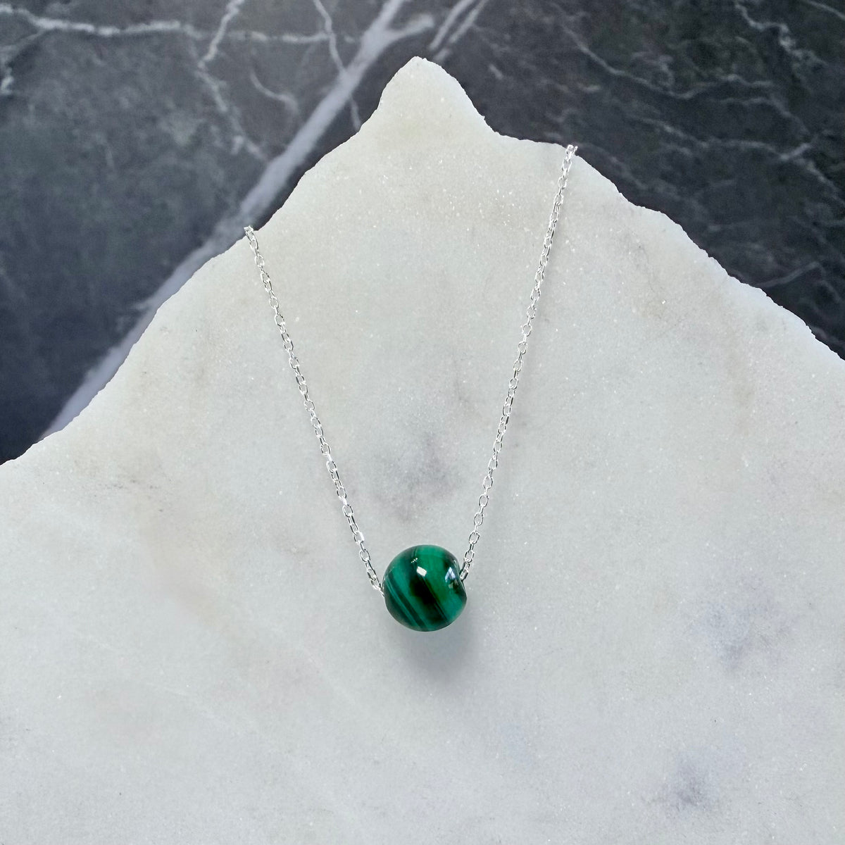Malachite Floating Necklace | Sterling Silver