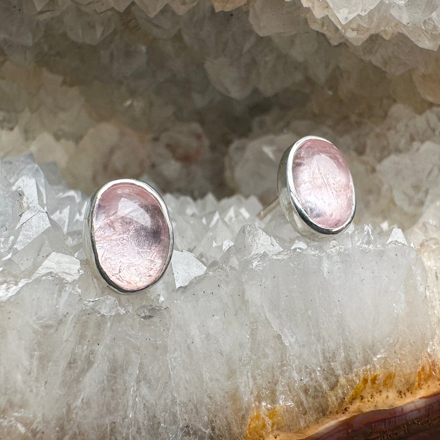 Morganite Stud Earrings | Sterling Silver