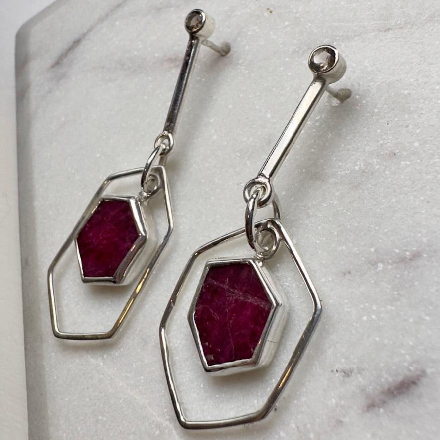 Ruby Slice Hexagon Earrings