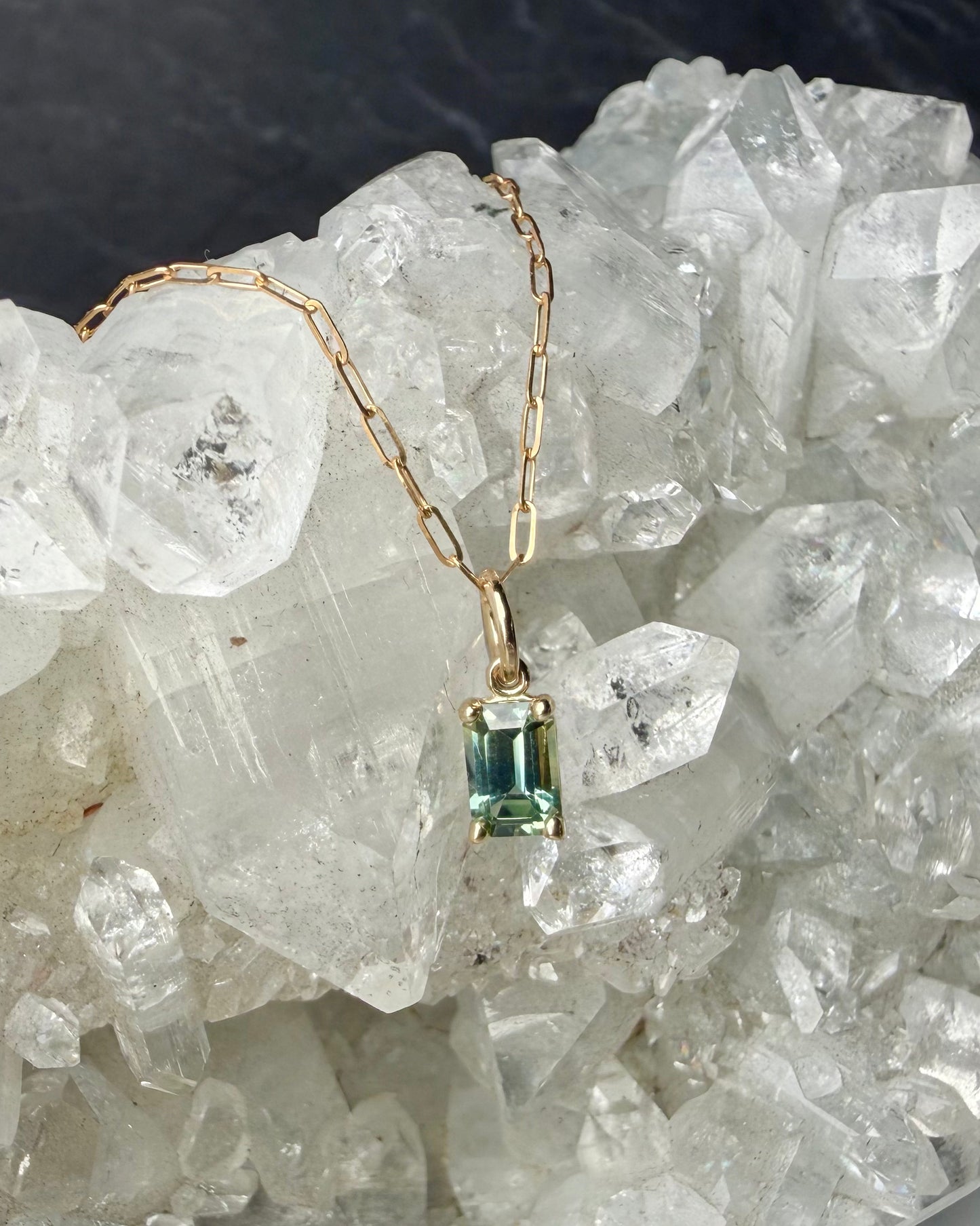 Blue Green Sapphire Charm | 14k Yellow Gold