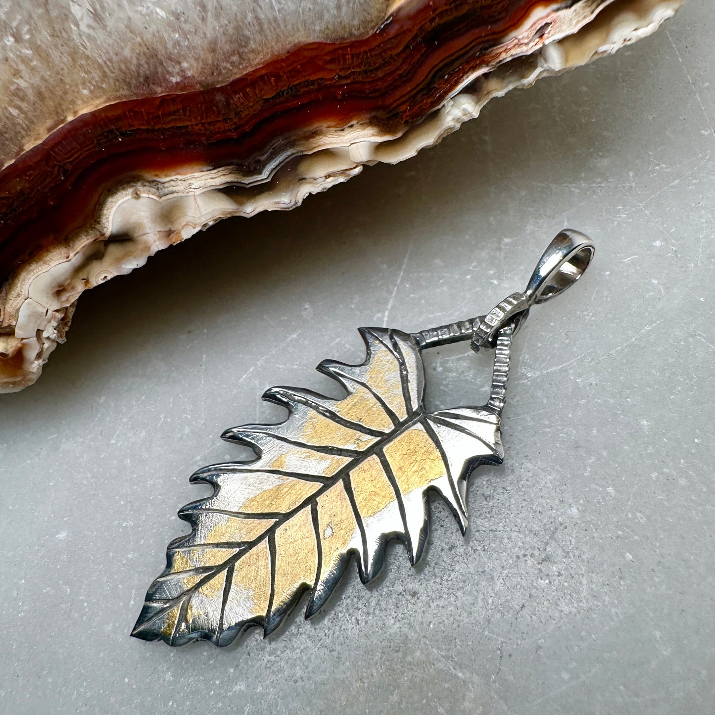 Variegated Philodendron Pendant | Sterling Silver & 24k Gold