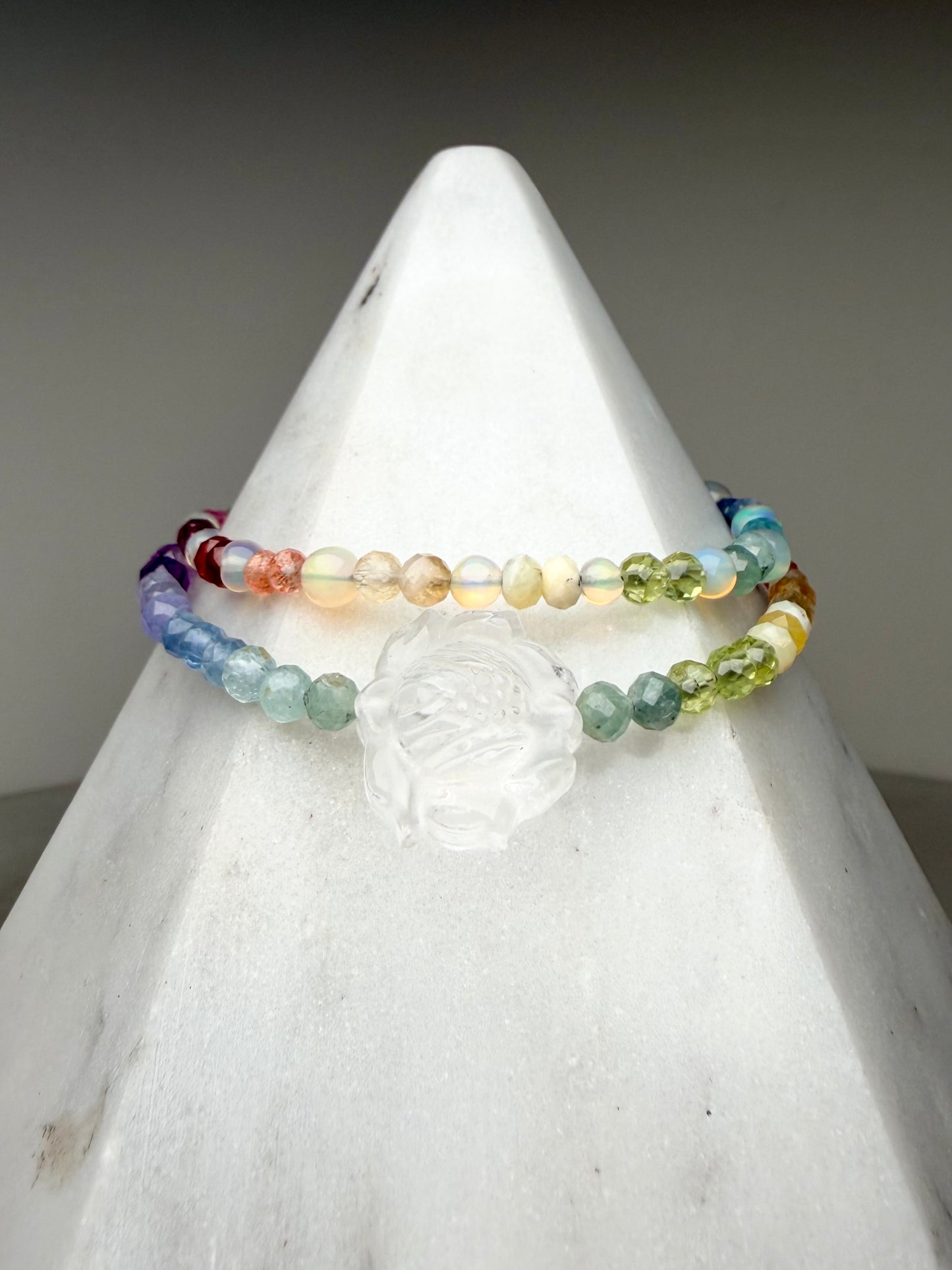 Rainbow Gemstone Lotus Bracelet | Sterling Silver
