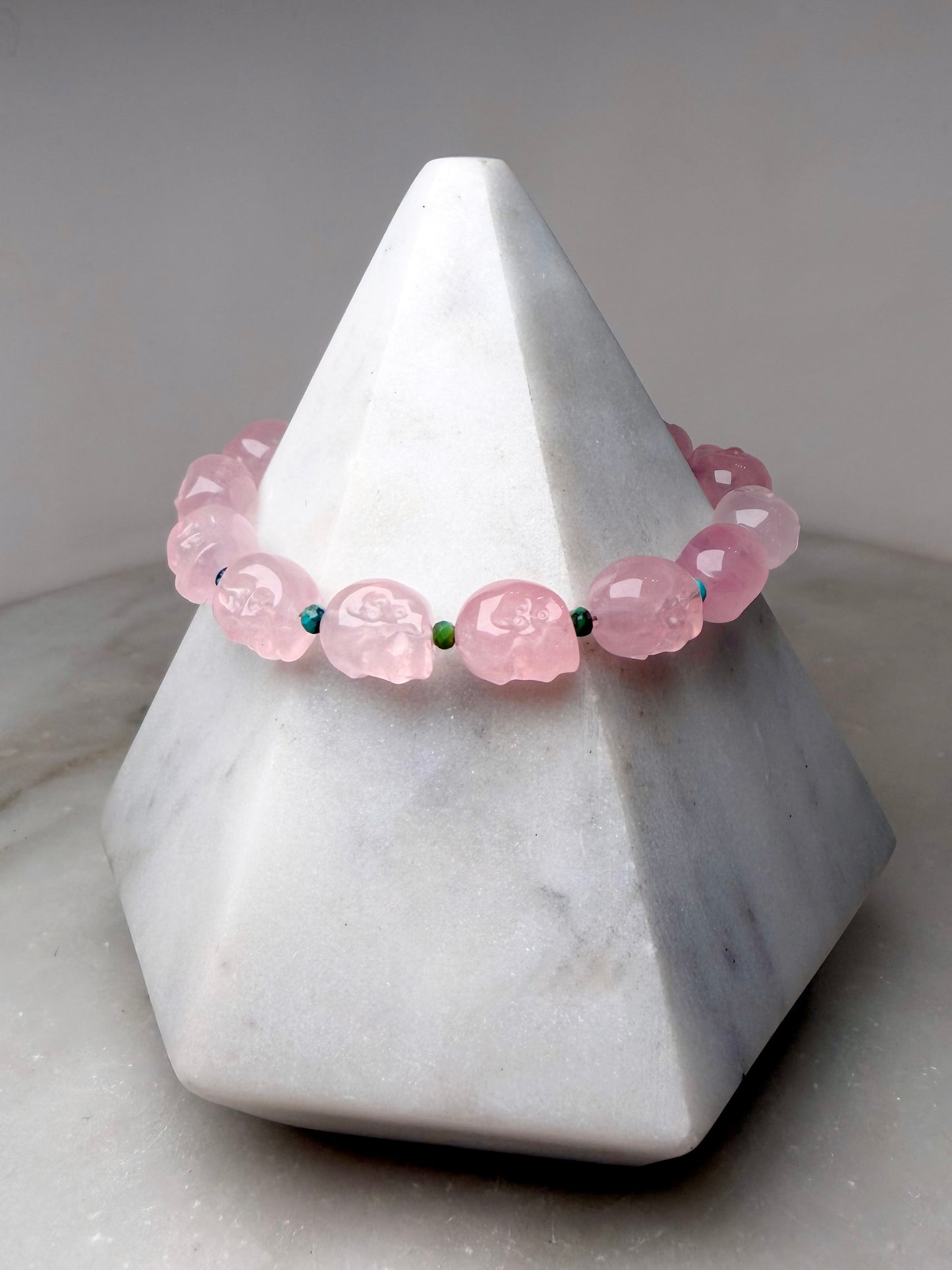 Rose Quartz Skull Gemstone Bracelet | Sterling Silver