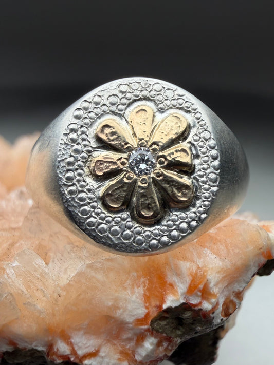Flower Power Signet Ring | 14k Yellow Gold & Sterling Silver