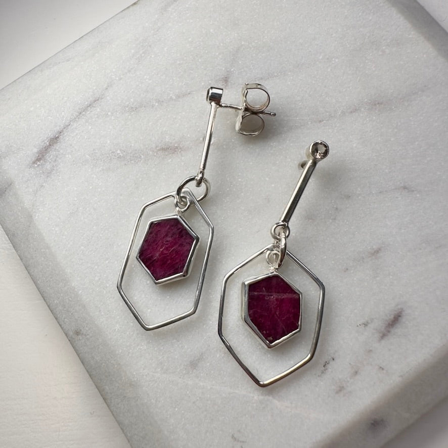 Ruby Slice Hexagon Earrings