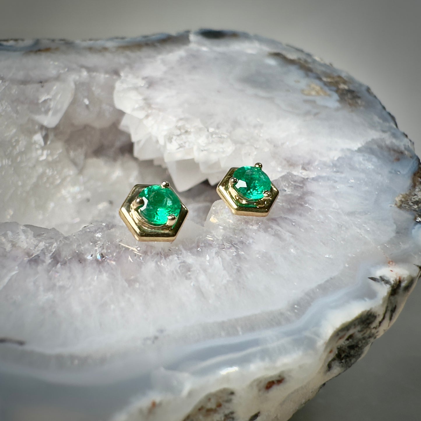 Emerald Hexagon Stud Earrings