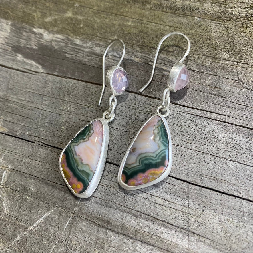 Ocean Jasper & Rose Quartz Deco Earrings