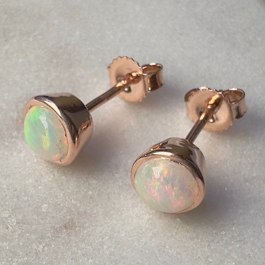 Opal Stud Earrings in 14k Rose Gold