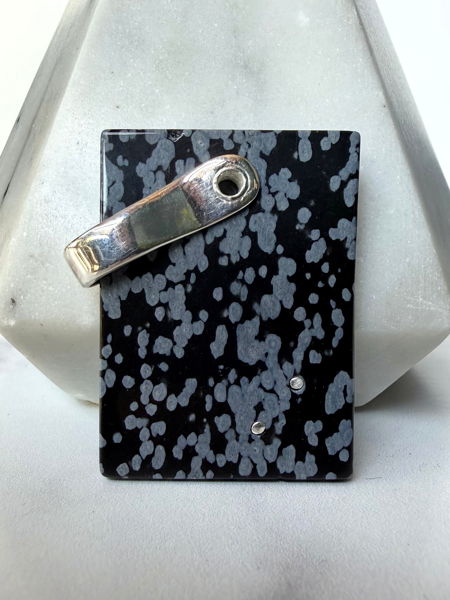 Black Spinel & Snowflake Obsidian Pendant | Sterling Silver