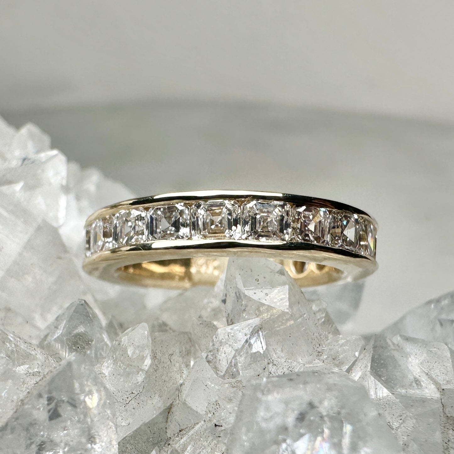 Channel Set Band with Asscher Cut Diamonds | 14k Yellow Gold