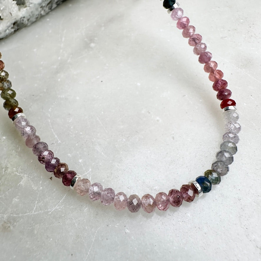Multicolor Spinel Beaded Necklace | Sterling Silver
