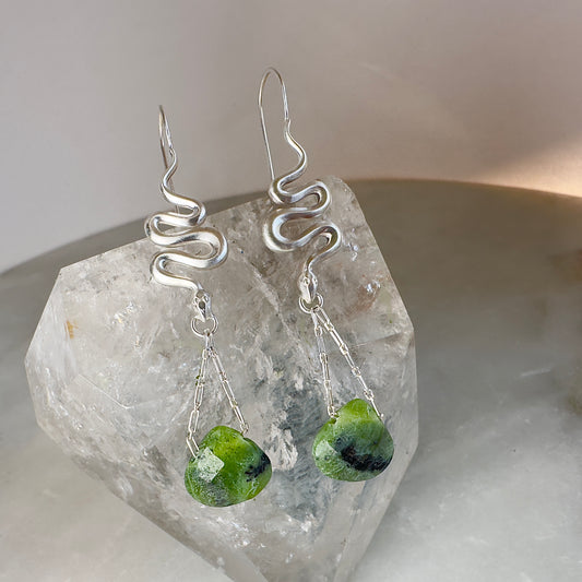 Serpent Earrings with Jade