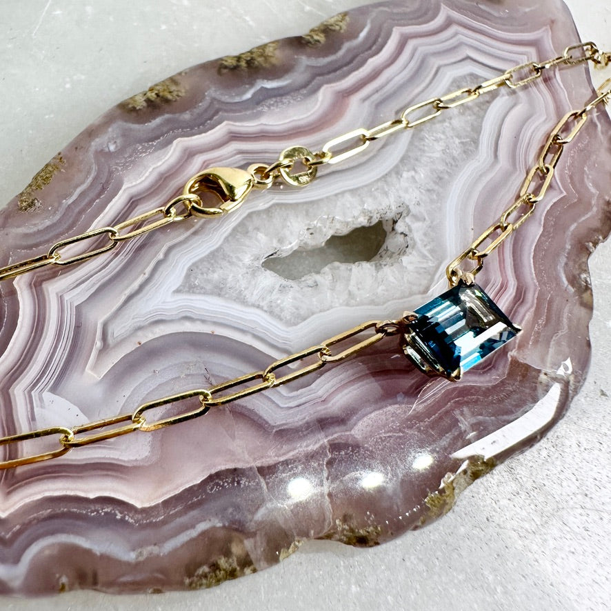 London Blue Topaz Solitaire Necklace | 14k Yellow Gold