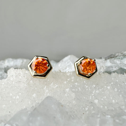Mandarin Garnet Hex Studs | 14k Yellow Gold