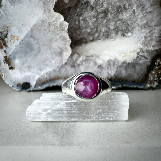 Silky Pink Sapphire Signet Ring | Sterling Silver