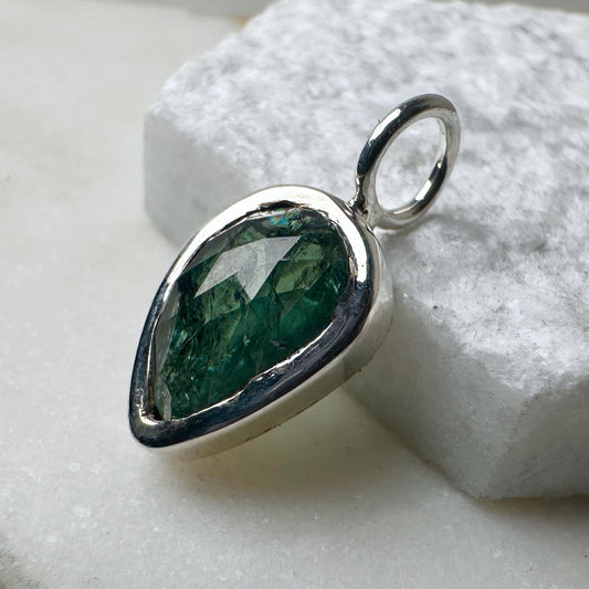 Sapphire Rose Cut Charm Pendant | Sterling Silver