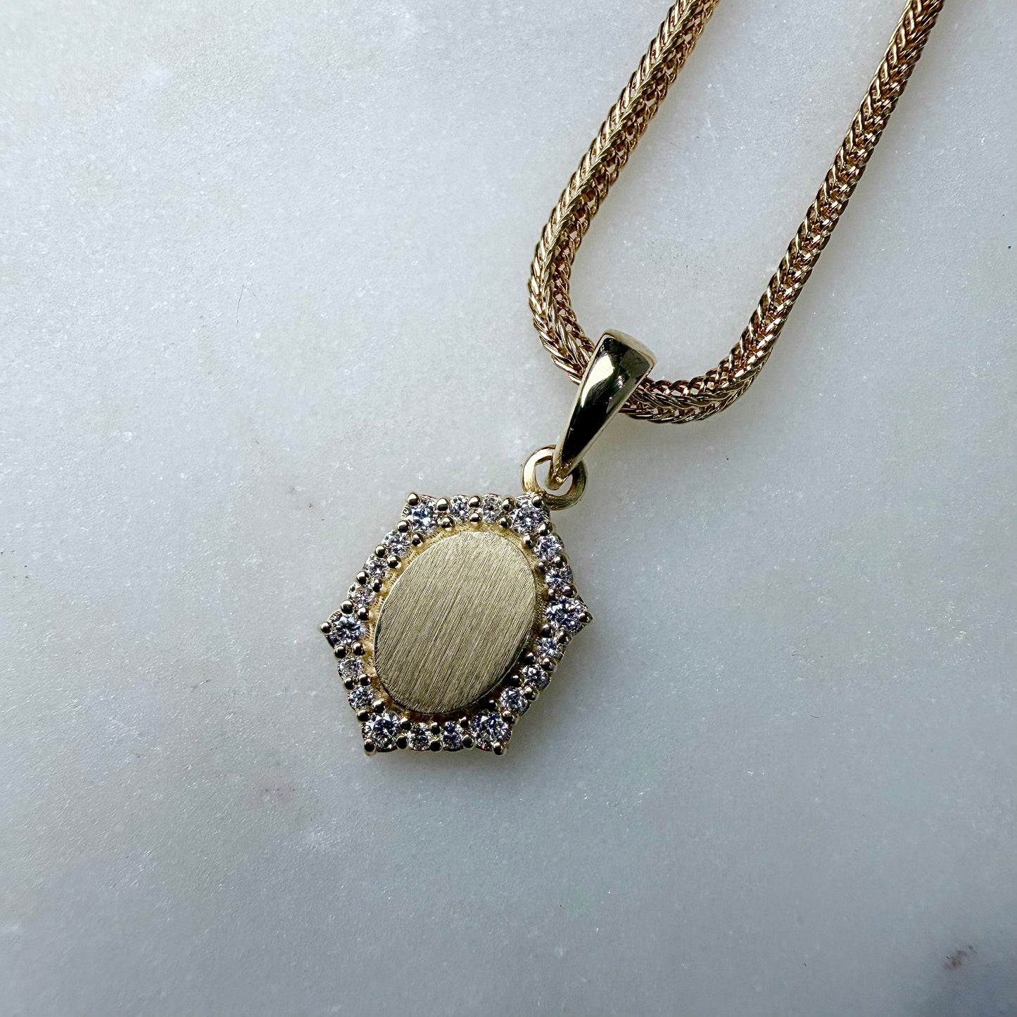 Oval Pendant with Diamond Halo | 14k Yellow Gold