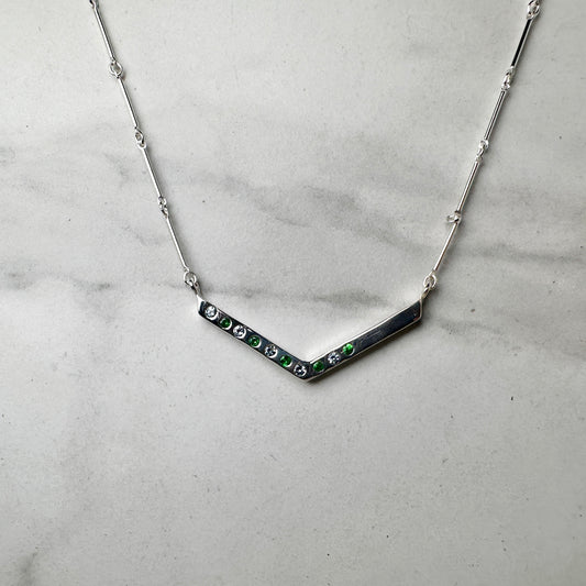 Tsavorite Garnet and Grey Spinel Chevron Necklace | Sterling Silver