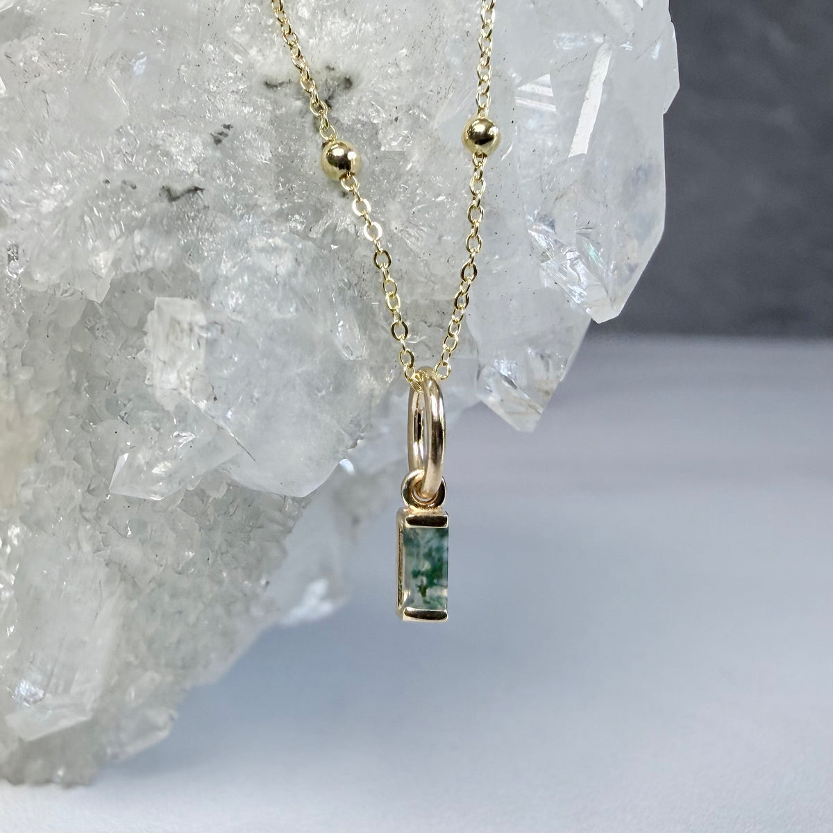Moss Agate Charm Pendant | 14k Yellow Gold