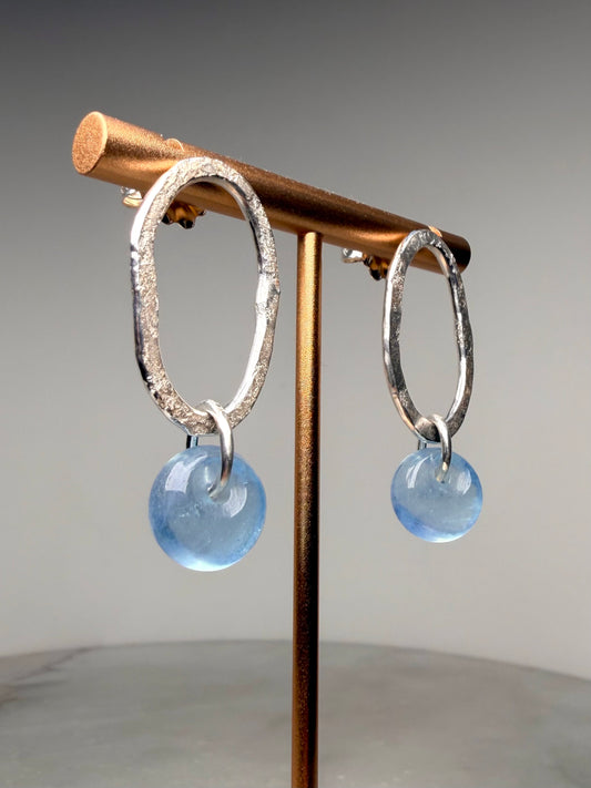 Granite Aquamarine Hoop Earrings | Sterling Silver