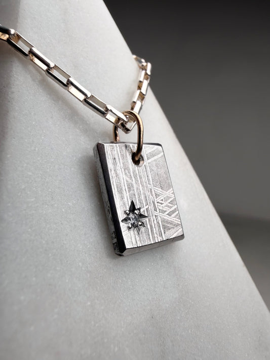 Star Set Diamond Meteorite Charm Pendant | 14k Yellow Gold