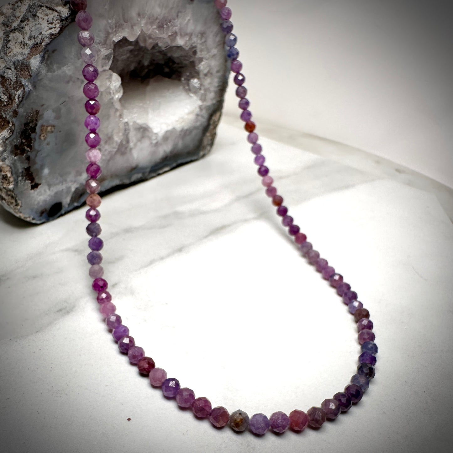 Faceted Ruby Beaded Necklace | Sterling Silver
