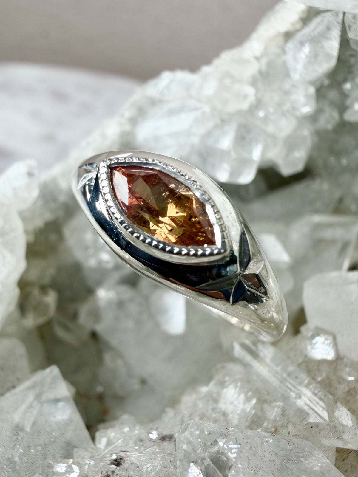 Orange Sapphire Marquise Signet Ring | Sterling Silver