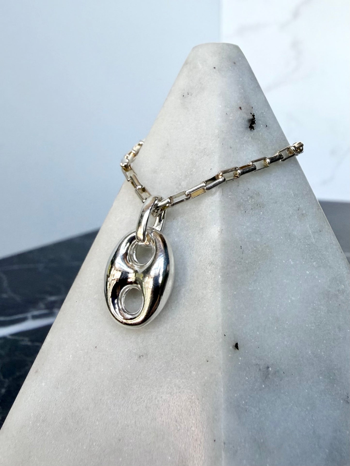 Puffed Anchor Link Charm Pendant | Sterling Silver