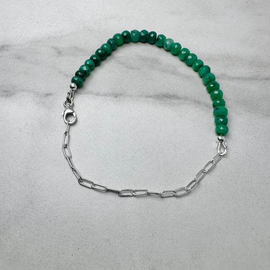 Faceted Emerald Beaded Bracelet | Adjustable | Sterling Silver