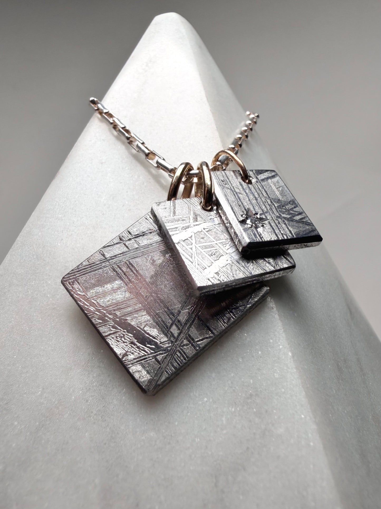 Star Set Diamond Meteorite Charm Pendant | 14k Yellow Gold