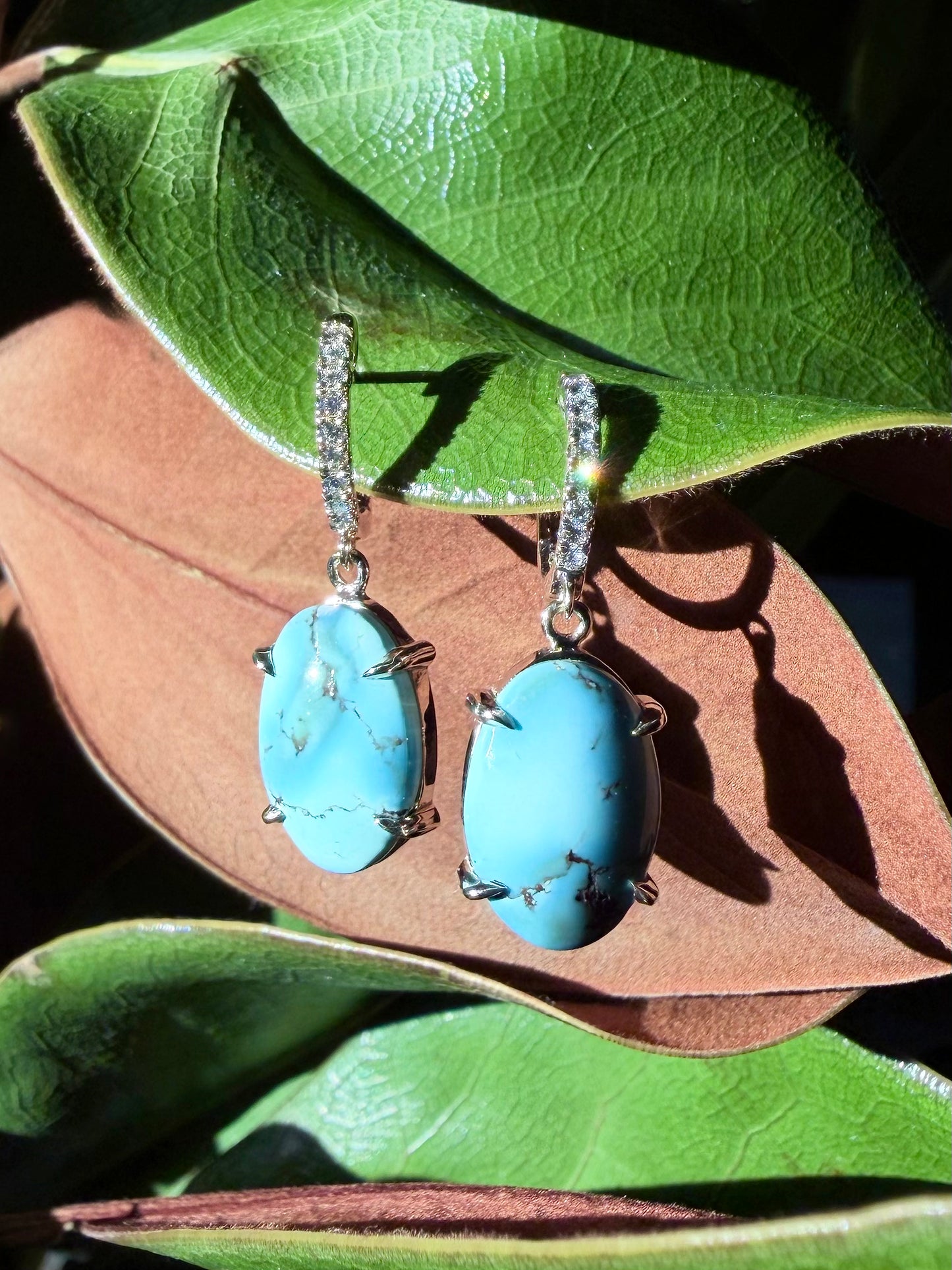 Golden Hills Turquoise Diamond Huggie Earrings | 14k Yellow Gold