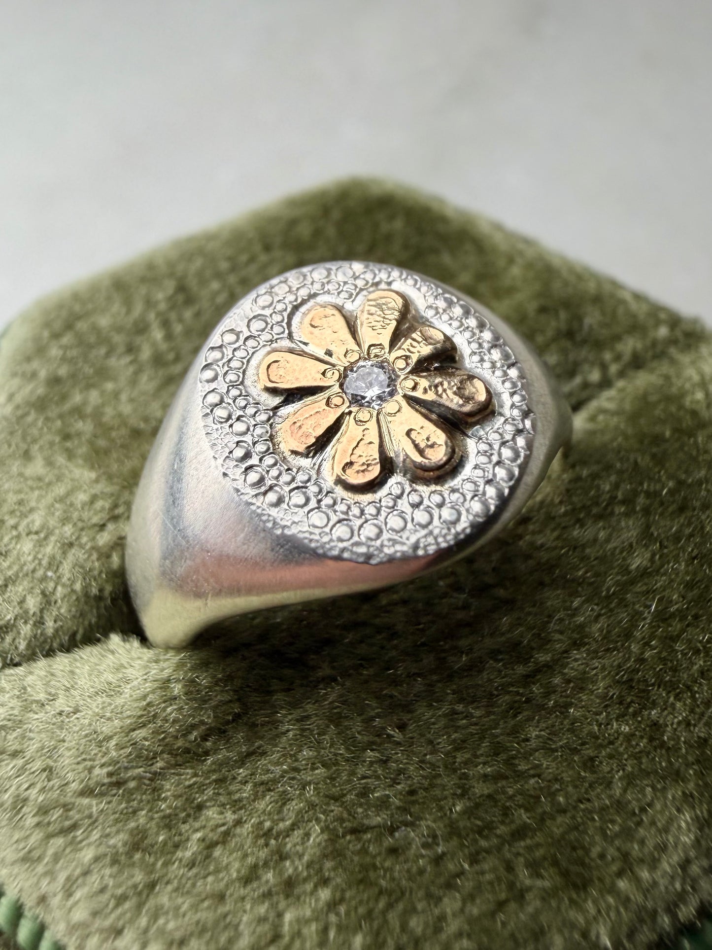 Flower Power Signet Ring | 14k Yellow Gold & Sterling Silver
