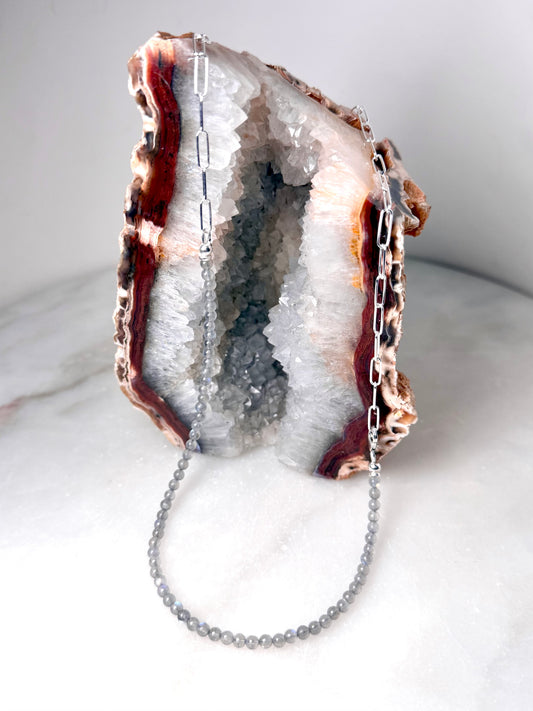 Labradorite Paperclip Chain Necklace | Sterling Silver