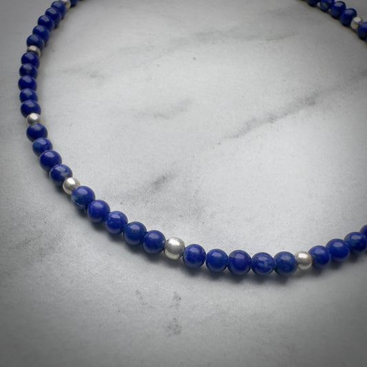 Lapis Lazuli Beaded Bracelet | Sterling Silver | Adjustable