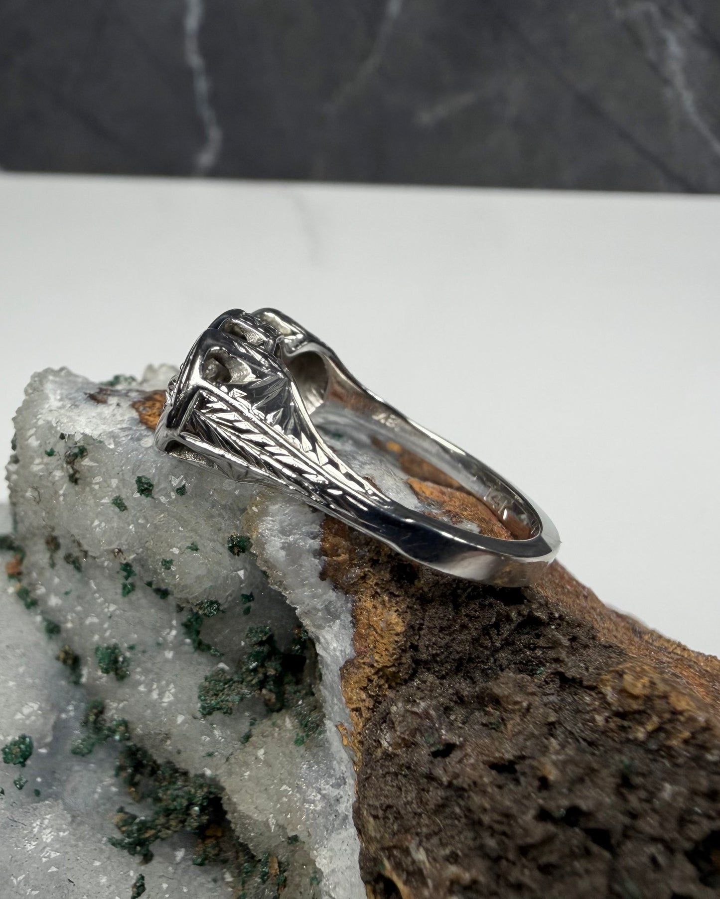 Three Stone Art Deco Ring  | 14k White Gold | LUX FORGE Legacy Collection