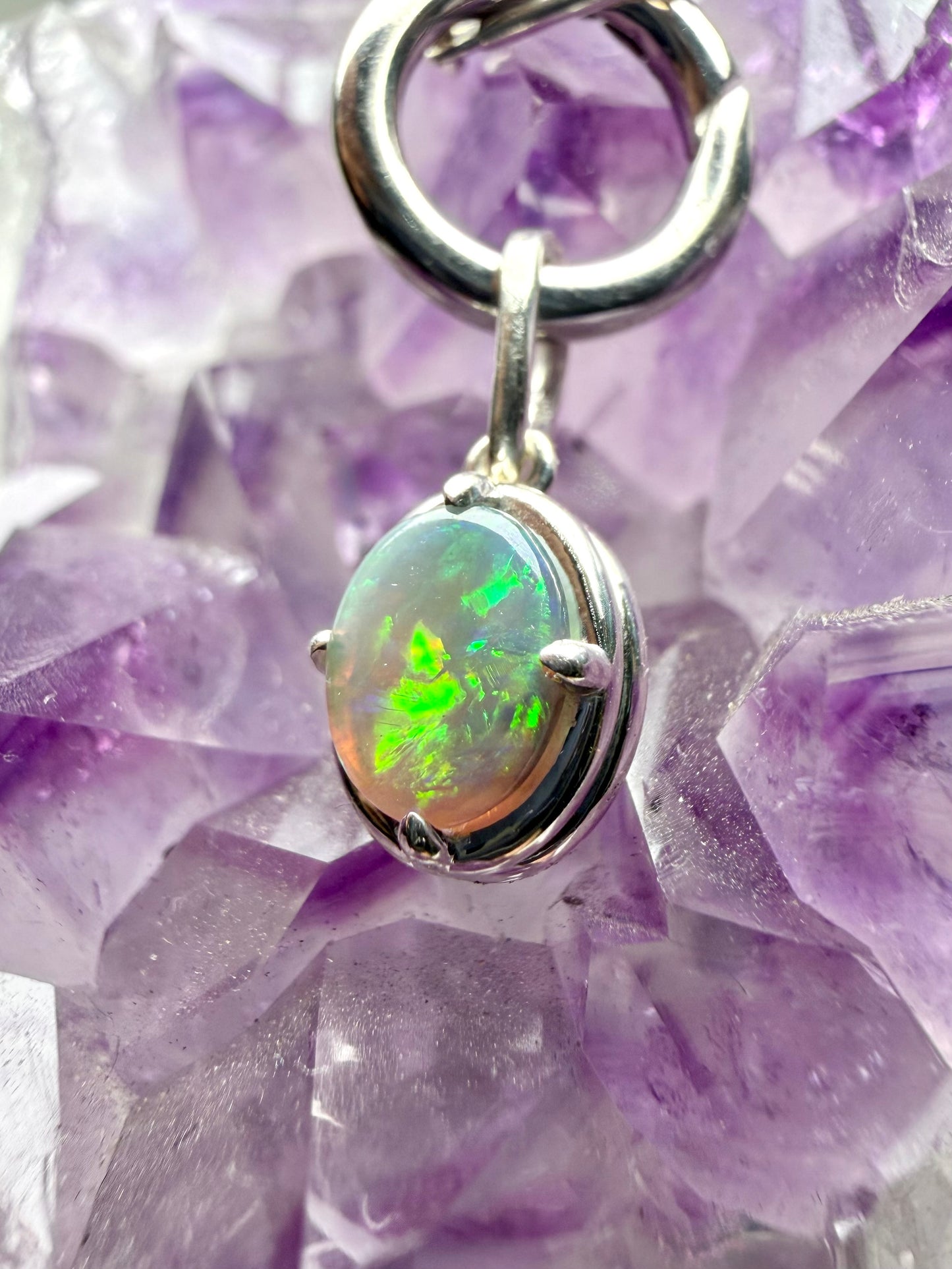 Australian Opal Oval Charm 
Pendant | Sterling Silver