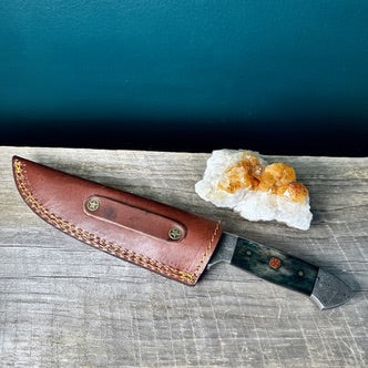 Damascus Steel and Dyed Bone Utility Knife