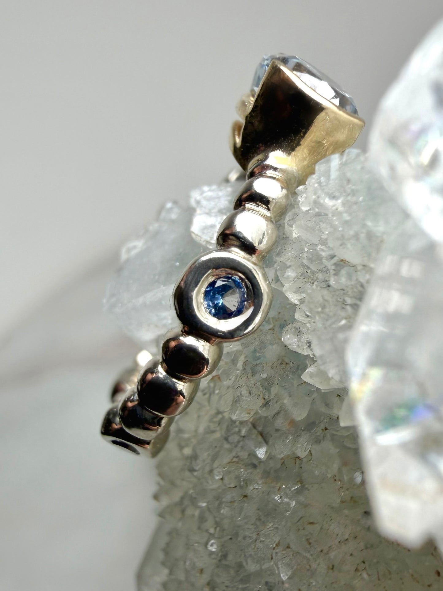 Indigo Blue Diamond Pebble Ring | 14k Yellow Gold & 14k White Gold