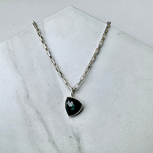 Rose Cut Sapphire Charm Pendant | Sterling Silver