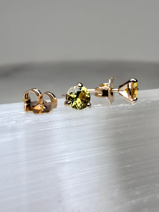 Lemon Yellow Sapphire Stud Earrings | 14k Yellow Gold