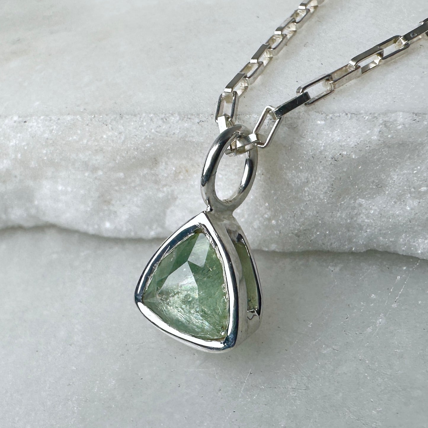 Seafoam Montana Sapphire Charm Pendant | Sterling Silver