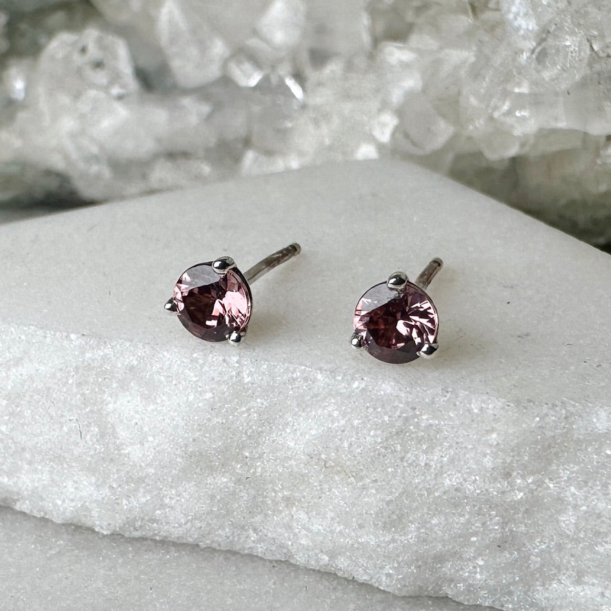 Rose Zircon Stud Earrings | Sterling Silver