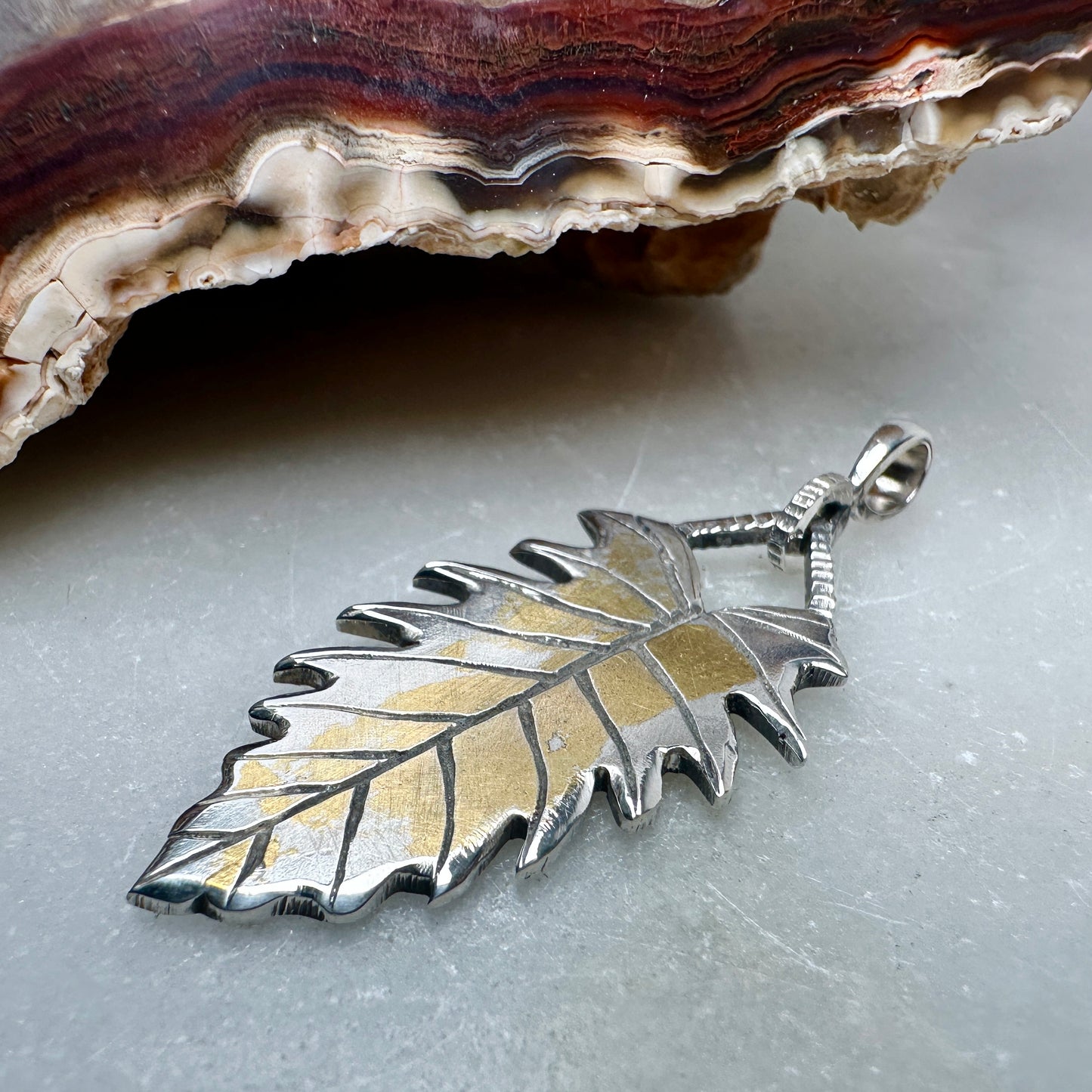 Variegated Philodendron Pendant | Sterling Silver & 24k Gold