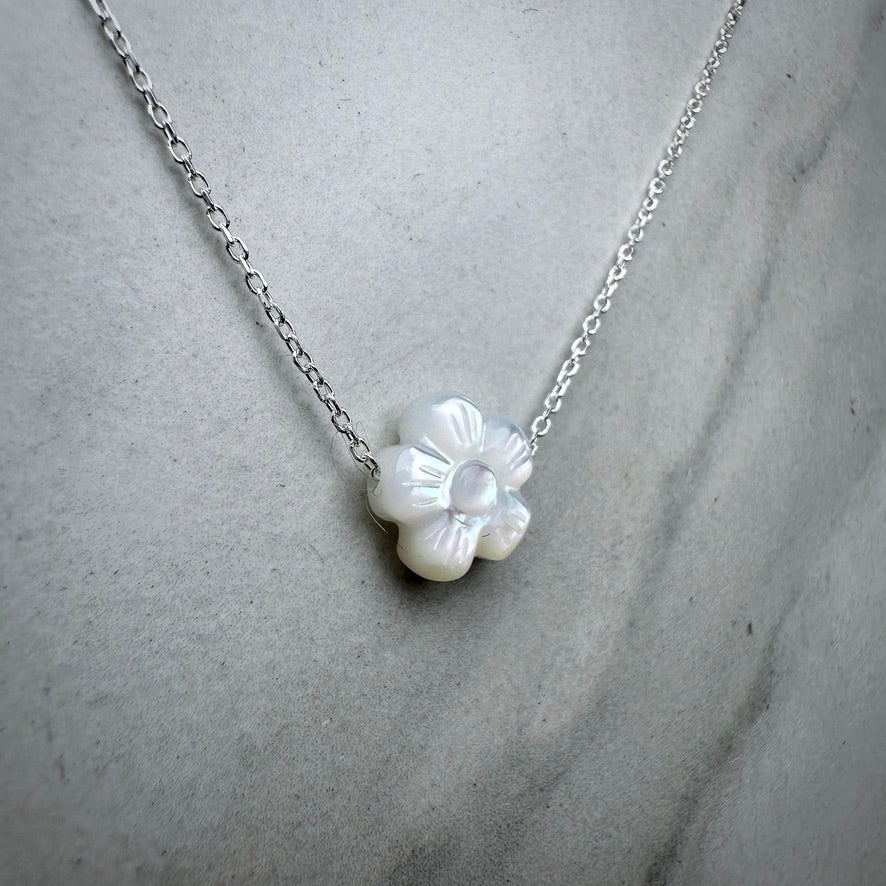Mother Of Pearl Cherry Blossom Floating Necklace | Sterling Silver