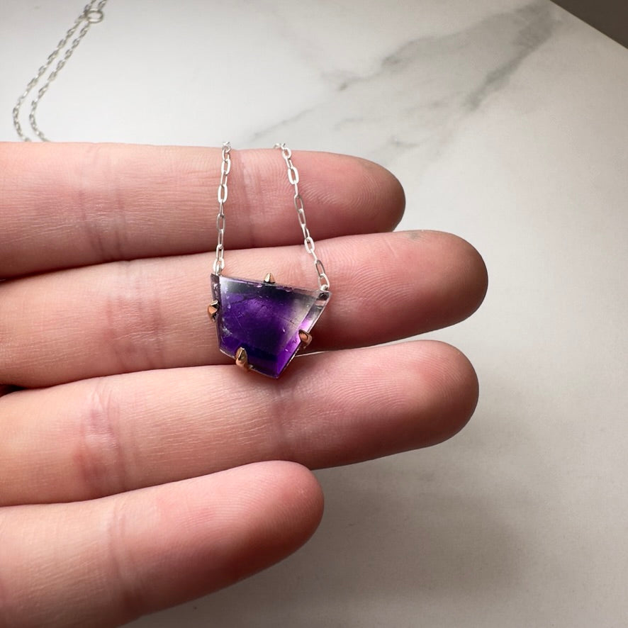 Floating Amethyst Necklace with 14k Yellow Gold Prongs