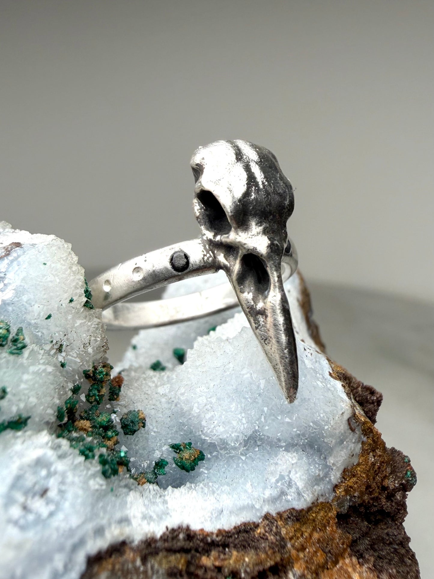 Raven Skull Ring with Black Spinel | Sterling Silver