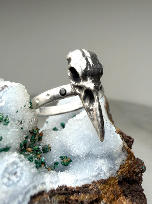 Raven Skull Ring with Black Spinel | Sterling Silver