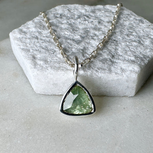 Seafoam Montana Sapphire Charm Pendant | Sterling Silver
