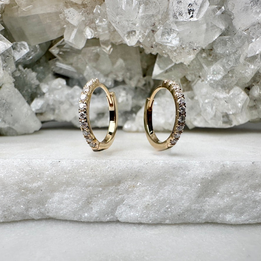 Diamond Huggie Earrings | 14k Yellow Gold